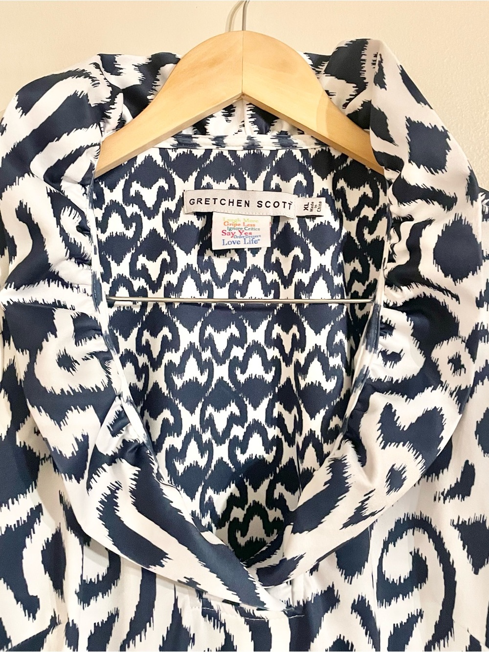 Gretchen Scott Designs Navy and White Printed Cowl Neck Dress - Picture 9 of 11